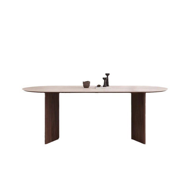 Mesa de comedor de madera maciza francesa de alta calidad, mesa de comedor simple y casera, estilo antiguo, agujero oval, mesa de comedor de piedra y tabla de roca