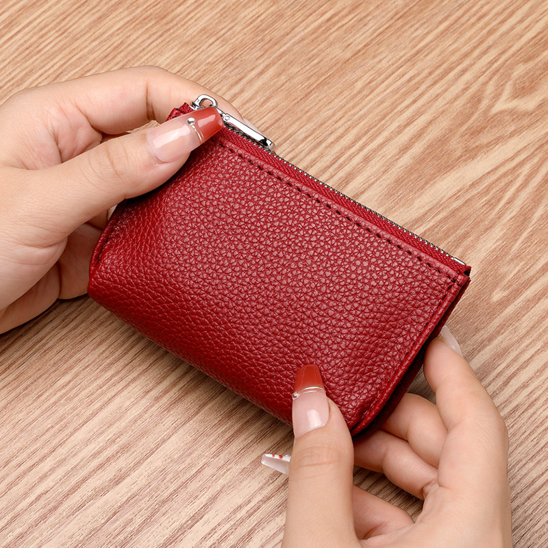 ライチの小銭入れの女性の軽薄な新型のファスナーは硬貨の袋の純色のPUの柔らかい皮のカードの包みの証明書のキーバッグを包みます。|undefined