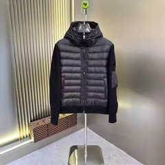 欧货2024新品连帽羽绒服男冬季时尚拼接针织袖开衫短款上衣