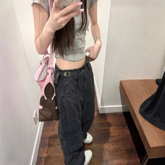 YUYUREAL 甜酷主义 美式高街复古水洗工装裤抽带直筒休闲裤