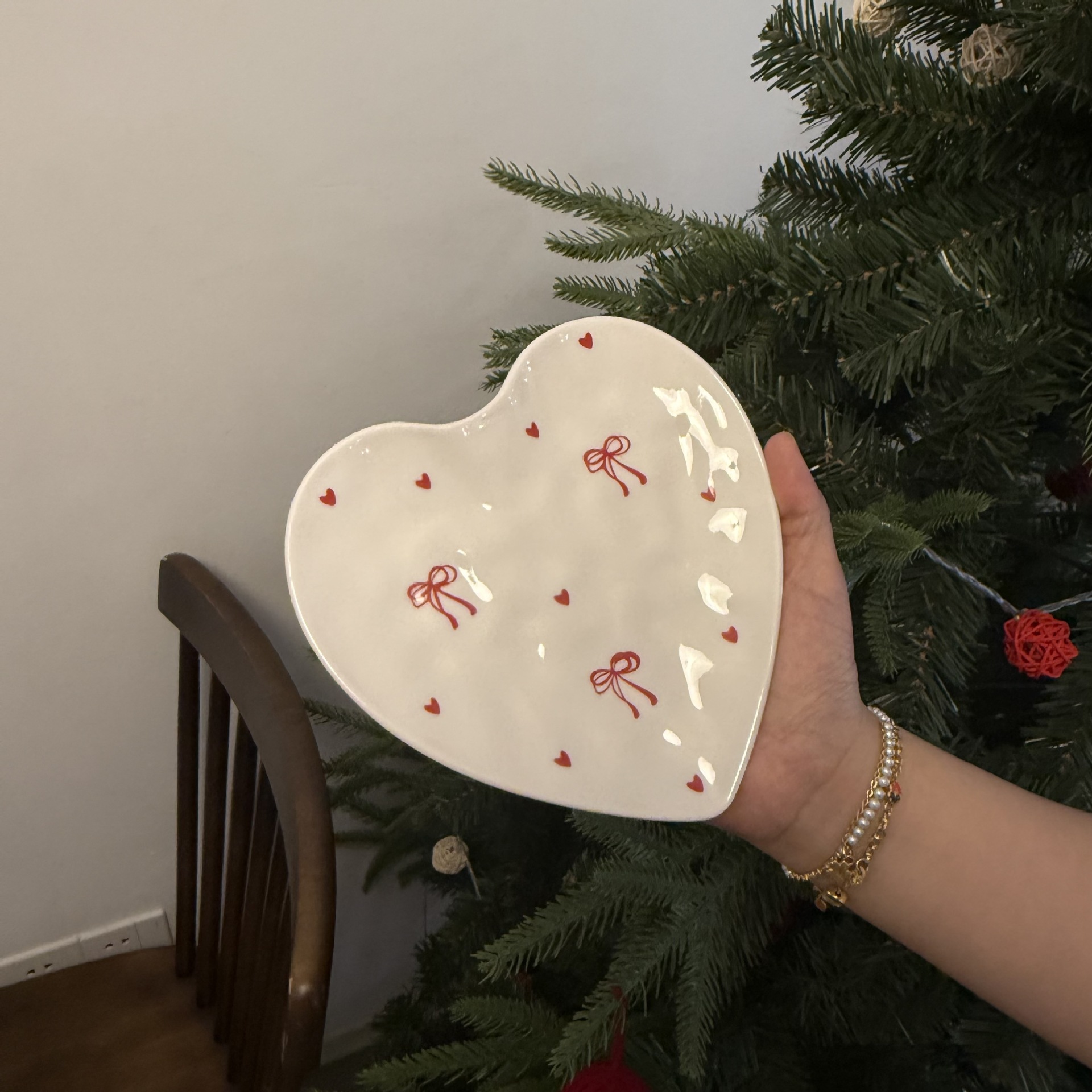 Estilo coreano ins mano mano amor plato de joyería bandeja de almacenamiento amor pintado a mano tazas de cerámica plato