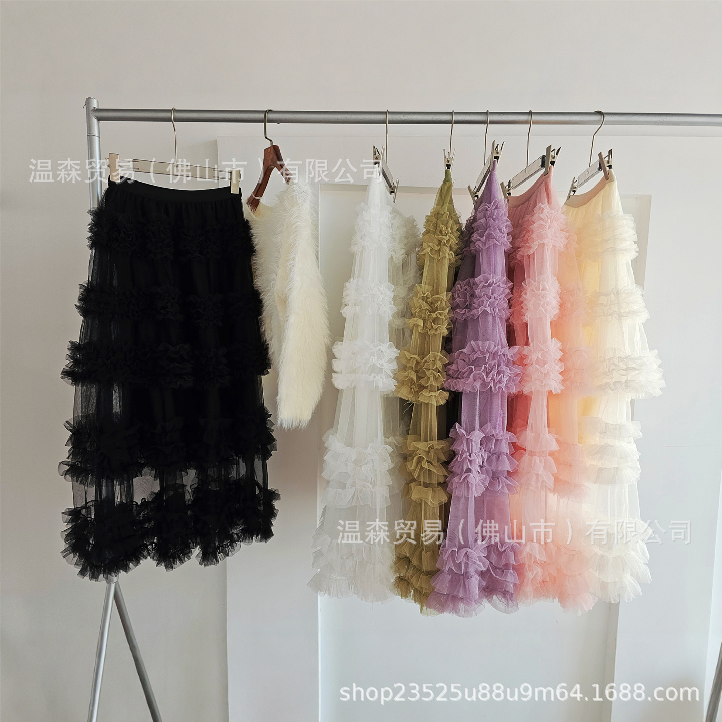 Spring and Summer Layering with a Gentle Fairy-Like Atmosphere, Mesh Layered Large Skirt, Cake Skirt, Puffy Long Skirt