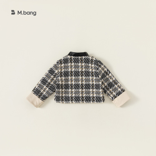 Beibei City Girls Spring Clothes Baby Girl Small Fragrance Jacket Houndstooth Short Fashionable Cardigan Top QY23016