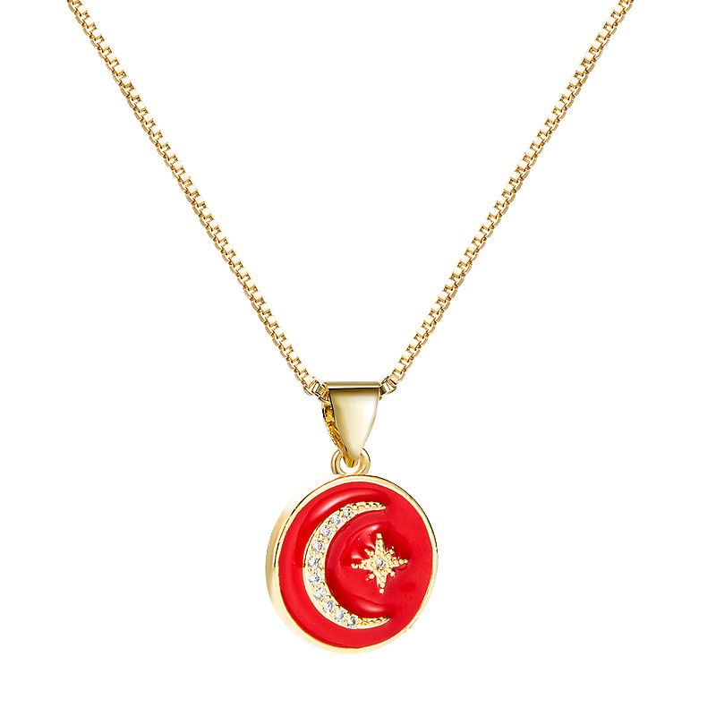 Wholesale Jewelry Copper Dripping Oil  Star Moon Round Necklace Nihaojewelry display picture 11