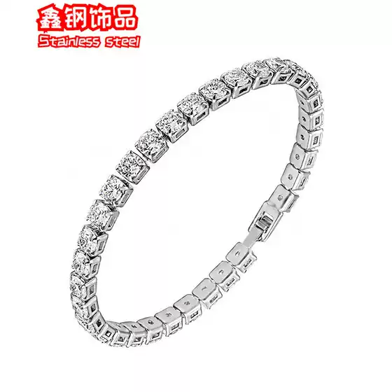 Hot Selling 4mm Rhinestone Prong Chain Titanium Steel Bracelet for Women Jewelry Bride Versatile Diamond-Studded Bangle Factory In Stock