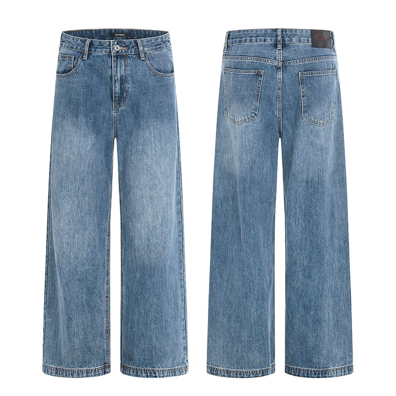 Tuochuan Ck5593 American-Style Simple Washed Blue Loose Jeans for Men and Women, High Street Casual Straight Wide-Leg Pants Trendy