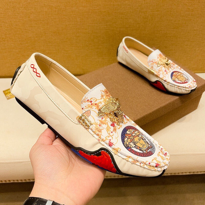 High-End Men's Shoes, Genuine Leather Luxury Casual Shoes, Spring and Summer New Medusa Bean Shoes, Trendy Men's Personalized Lazy Shoes