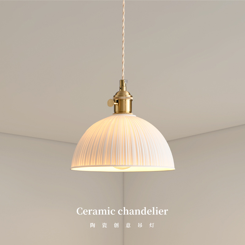Cerámica retrógrada semicircular lámpara de estilo japonés semitransparente personalidad creativa vivienda dormitorio lámpara de cabecera de cama bar comedor candelier