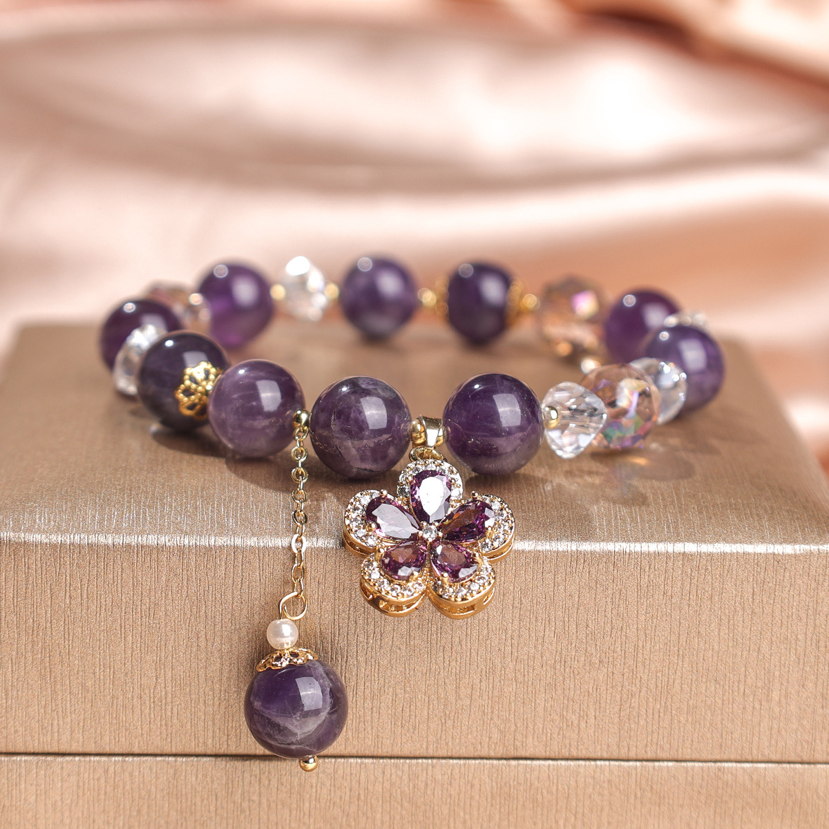 Flor de cinco pétalos de amatista de 10 mm (boutique) 18 cm