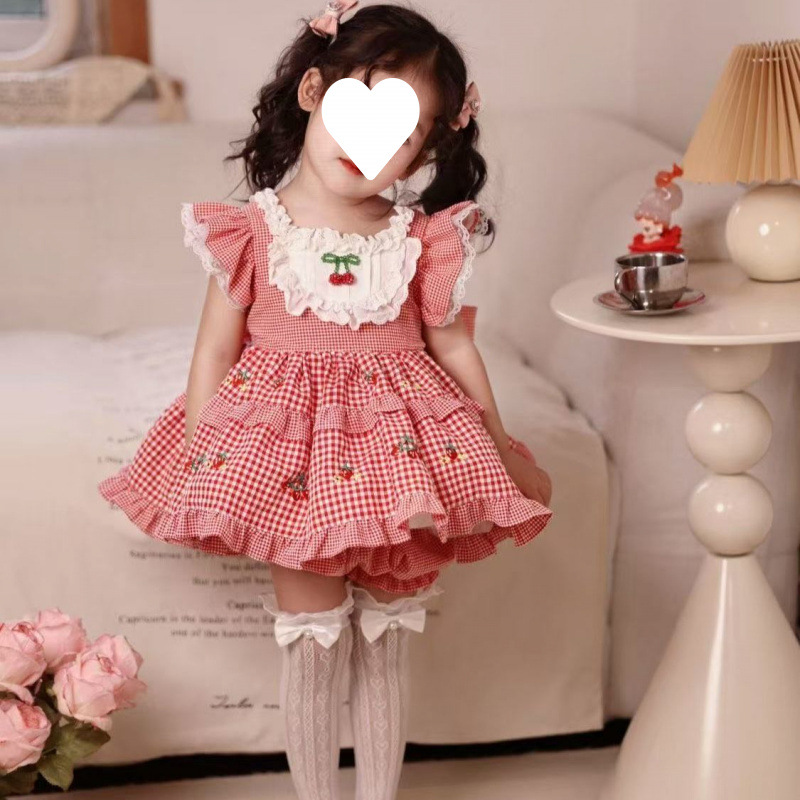 Heart-Shaped Original Little Cherry Children's Stylish Princess Dress Little Girl Lolita Children's Dress Summer Dress