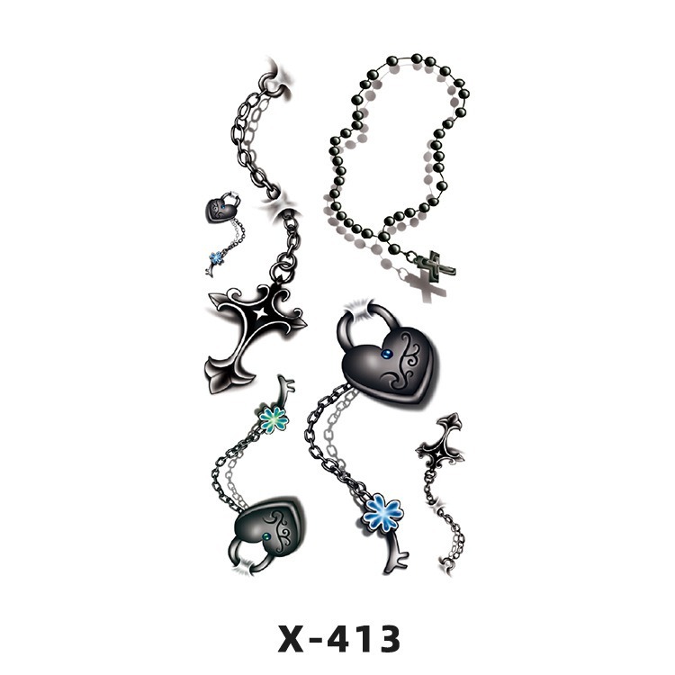 Arco de flor pequeña pegatinas de tatuaje fresco 3D dibujos animados transfronterizo Henna rosa impermeable texto en inglés pegatinas de tatuaje