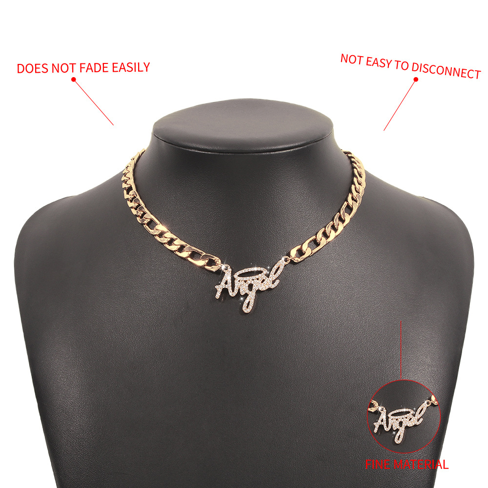Fashion Thick Chain Necklace Simple Single Layer Necklace Full Rhinestone Retro Necklace display picture 5