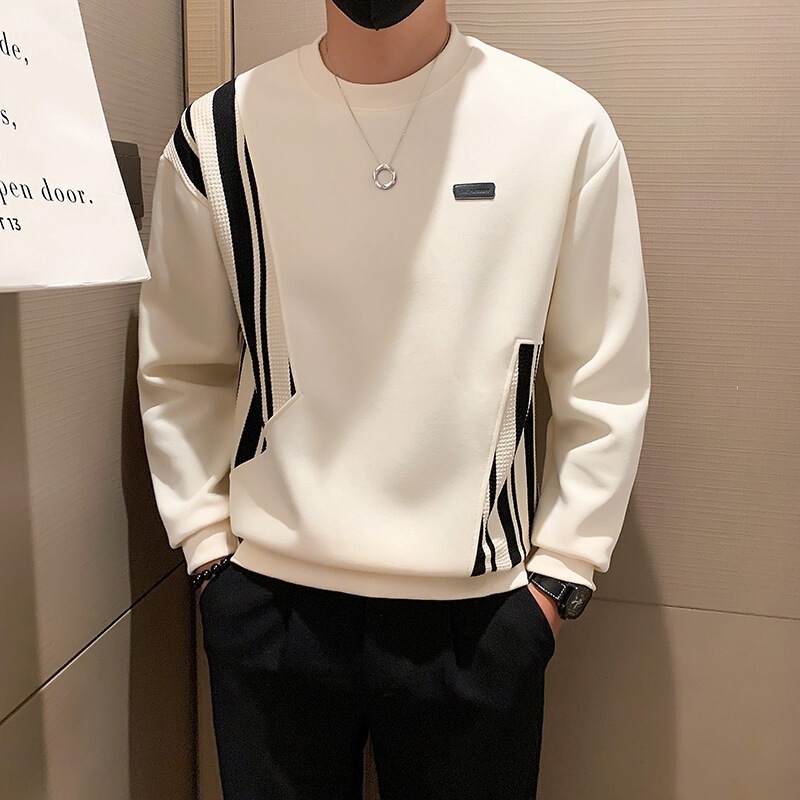 Men's Sweatshirt, Spring and Autumn Style, High-End Spliced Round-Neck Long-Sleeved T-Shirt, Casual British Style Loose Pullover Base Shirt Men's Sweatshirt, Spring and Autumn Style, High-End Spliced Round-Neck Long-Sleeved T-Shirt, Casual British Style Loose Pullover Base Shirt