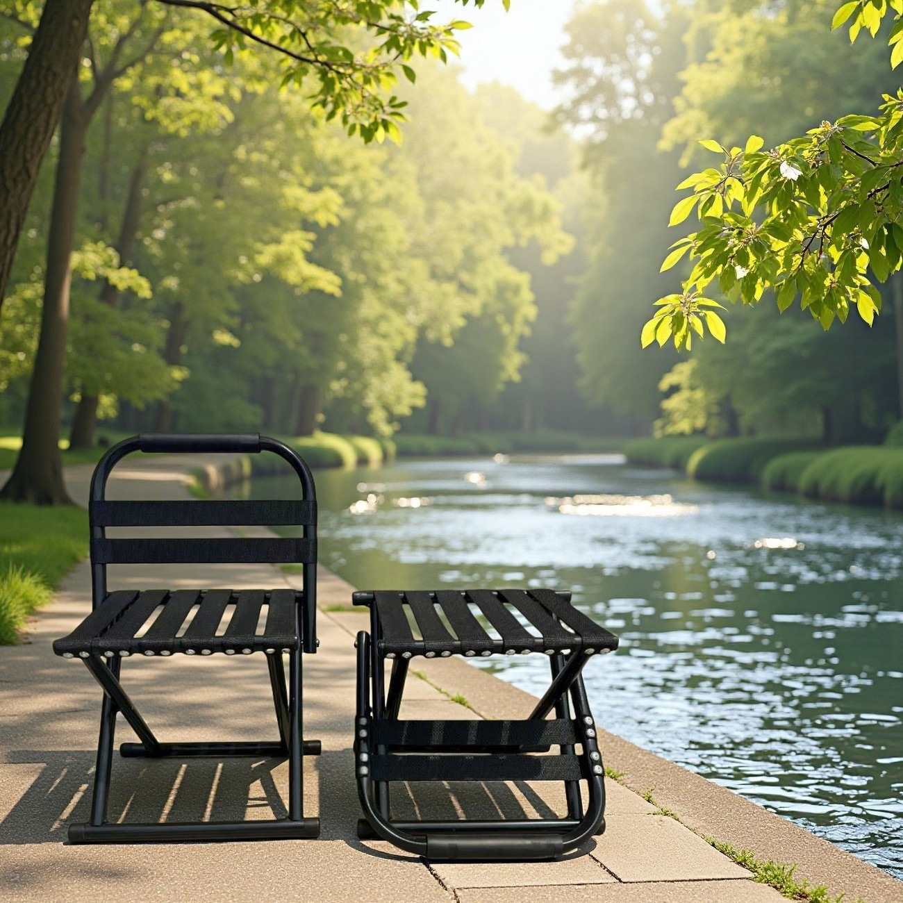 Glossy black, thickened, foldable, portable folding chair with backrest, suitable for outdoor use, home, train travel, and fishing