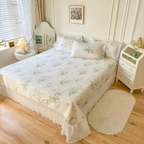 Princess style cotton bed cover three-piece set chiffon ruffle single quilt cover small fresh pure cotton four-piece set wholesale