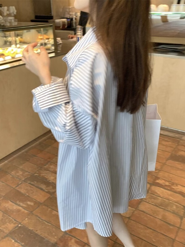 大码2025春秋新款韩系ins复古设计感宽松百搭显瘦长袖条纹衬衫女|undefined