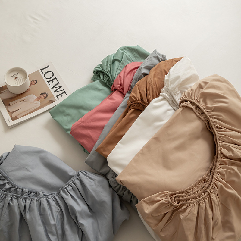 ins日式素色純棉單床笠民宿單雙人全棉枕套席夢思床墊棕墊保護套