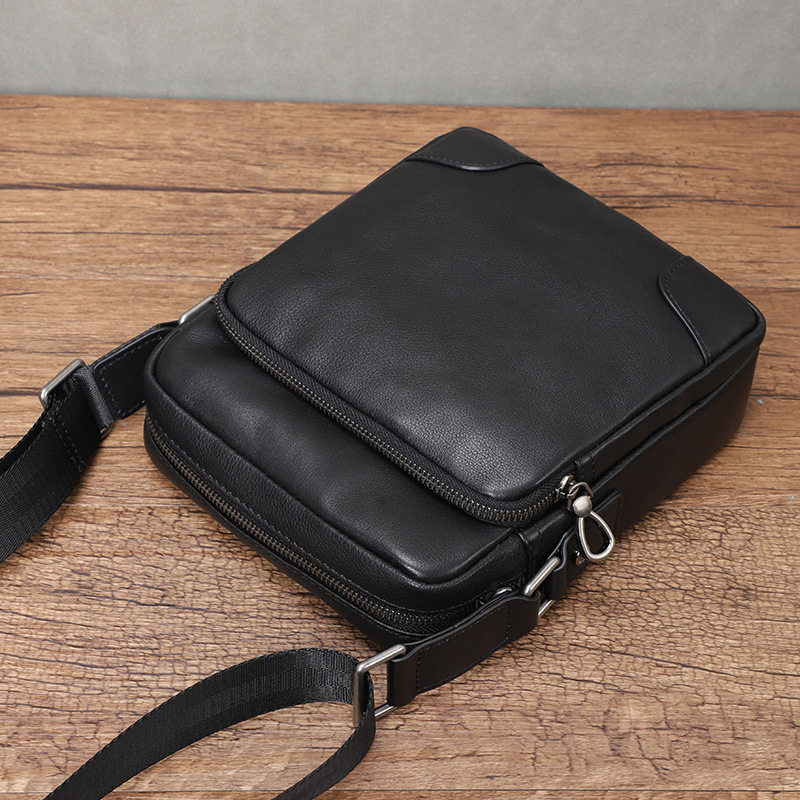 Túi đeo chéo nam da bò thật 20×7×24 cm kiểu mới — Màu đen chi tiết 6