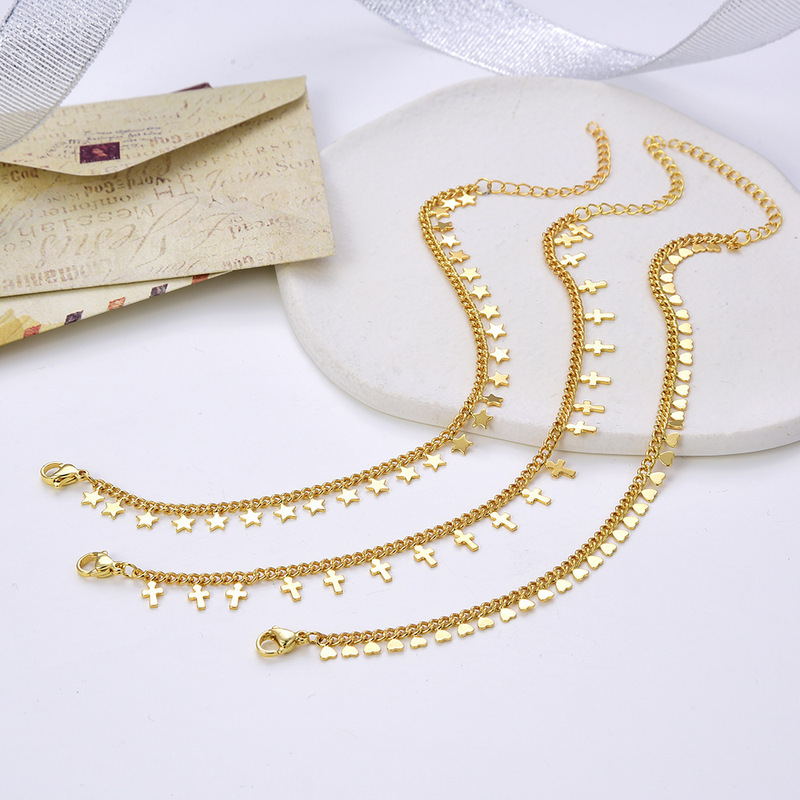 European and American original jewelry fashion five-pointed star cross brass gold-plated simple exquisite all-match temperament peach heart bracelet European and American original jewelry fashion five-pointed star cross brass gold-plated simple exquisite all-match temperament peach heart bracelet