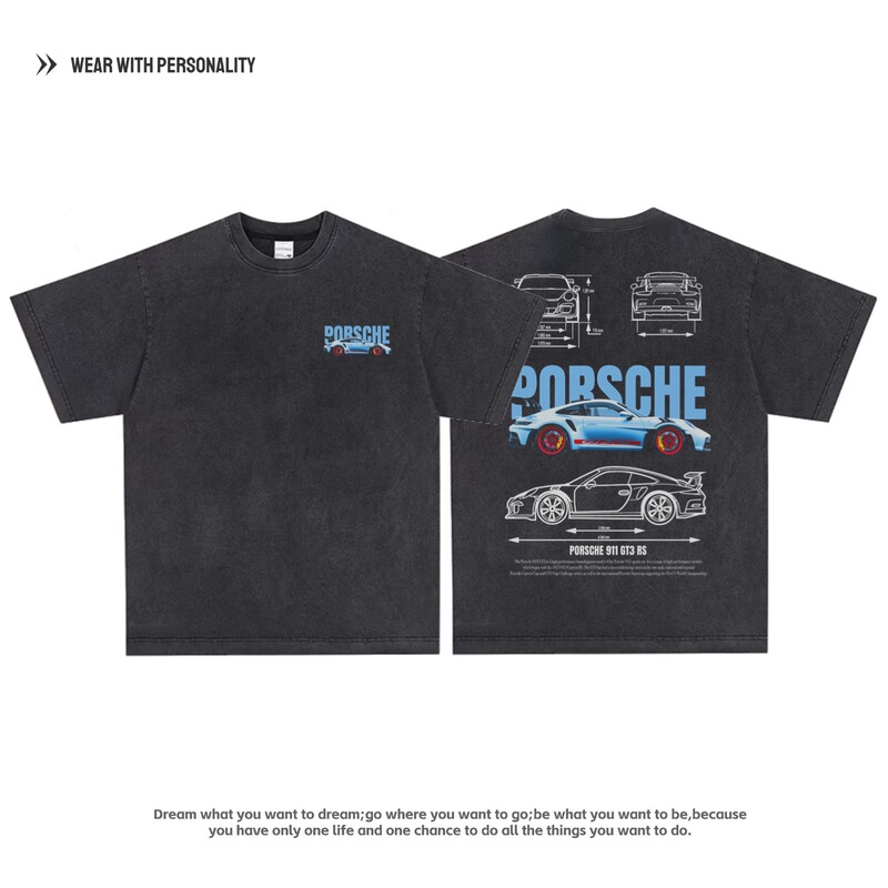 911 Super Running Car Culture Shirt Porsche Printed Short Sleeve GT3RS Racing American Retro Niche T-Shirt for Men and Women