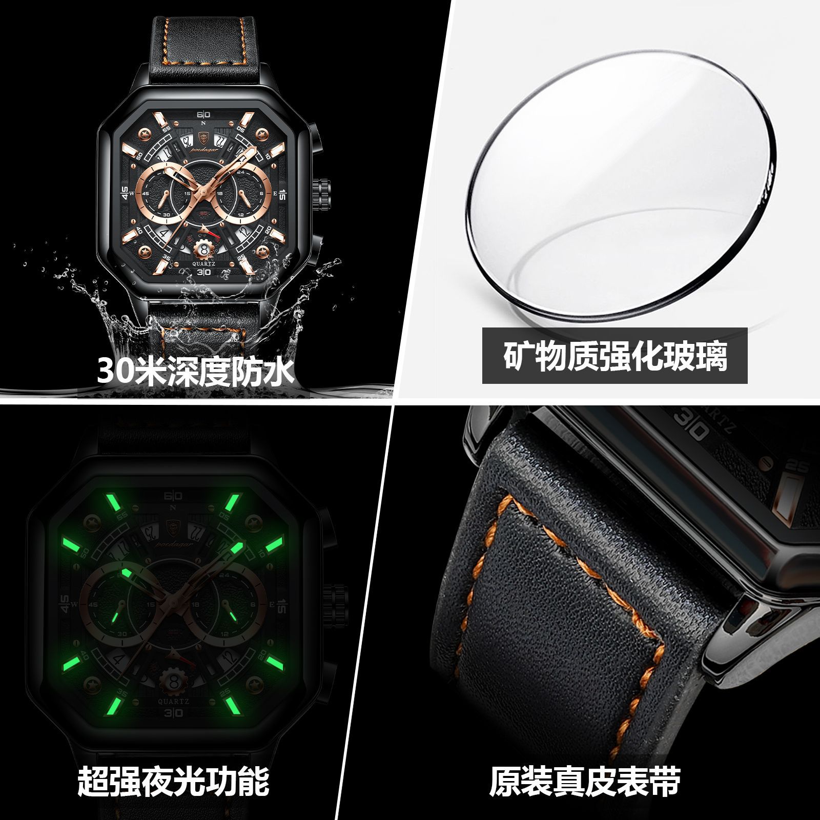 Marca Suiza multifuncional correa de reloj de hombre nuevo reloj de pulsera de luz nocturna transmisión en vivo de comercio exterior una explosión
