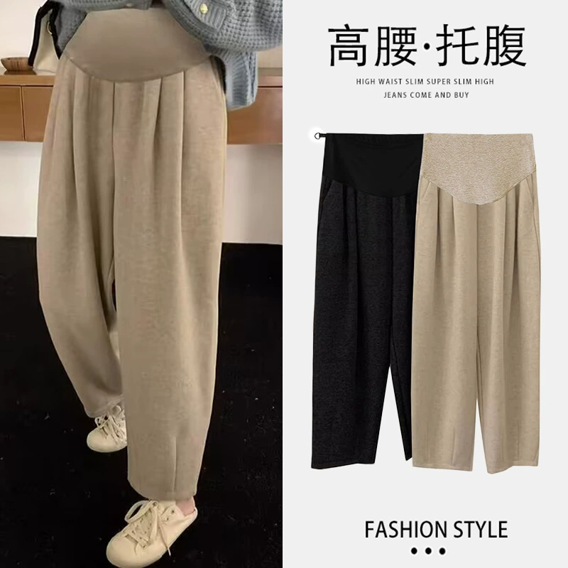 Японский овсяный цвет повседневные бабушкины брюки осень-зима девять очков клейкие рисовые брюки с высокой талией и тонкими брюки для беременных