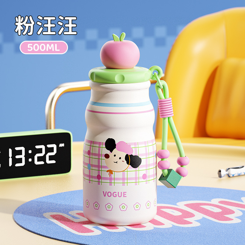Apple encantadora taza de aislamiento de agua de regalo de cumpleaños para mujeres, taza de bolsillo para estudiantes, botella de paja portátil de dibujos animados