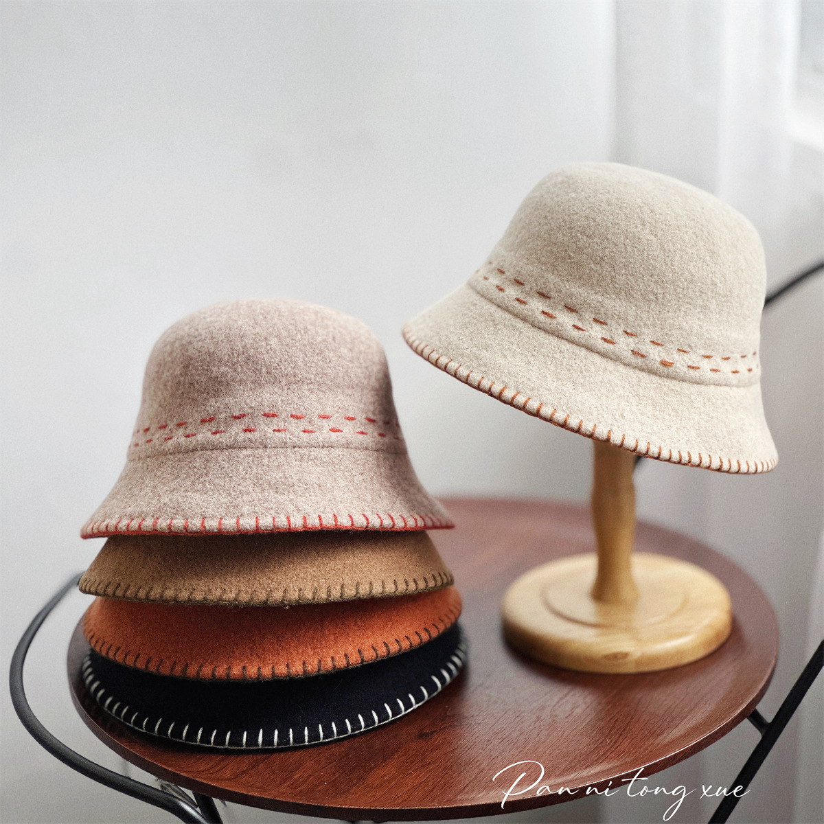 韩版简约时尚百搭桶帽女羊毛软质户外保暖手工渔夫帽子秋冬季盆帽