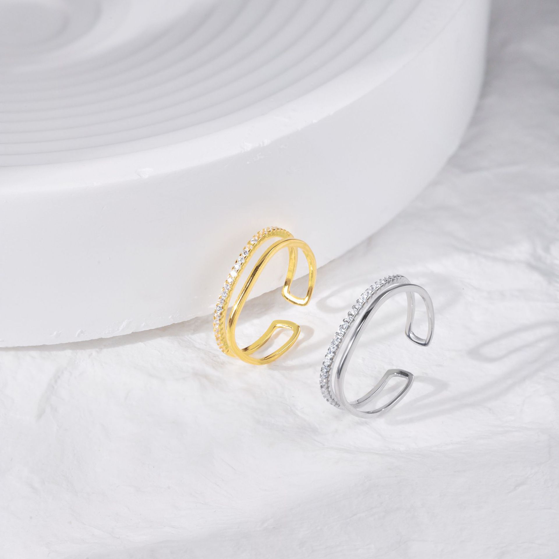 Simple Style Solid Color Silver Plating Inlay Zircon Open Ring 1 Piece