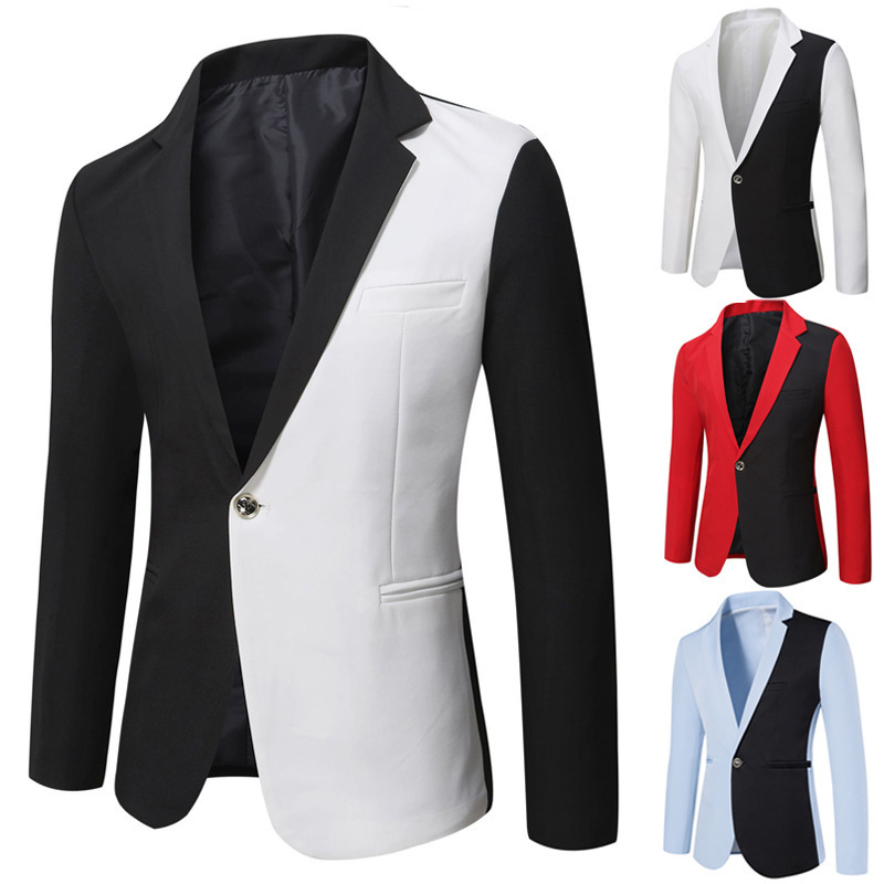 Herrenbekleidung: Personalisierter, farblich abgesetzter Freizeitanzug für Herren im Frühlings- und Herbststil – Schlichter Blazer_voghion.com