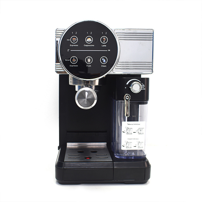 1350W semiautomático bombeo espresso máquina de café con pantalla táctil con burbuja de leche de vapor con cafetera de leche