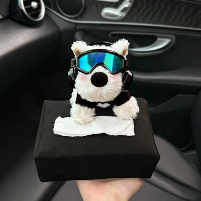 2026 New Cute West Highland Car Tissue Box, Armrest Box Tissue Holder, Seat-mounted Car Tissue Bag (Car tissue box/set) - black-headphones-black-ski-goggles-black-hoodie-west-highland-dog-black-square-nappa-bag