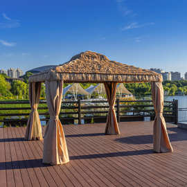 户外仿稻草帐篷民宿遮阳棚庭院露台方形铝合金农民家乐茅草篷