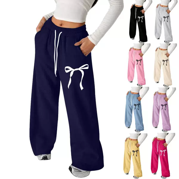 2026 Cross-Border Foreign Trade New Trendy Fashion European and American Bow-Knot Loose Versatile Women's Casual Straight-Leg Pants Long Pants