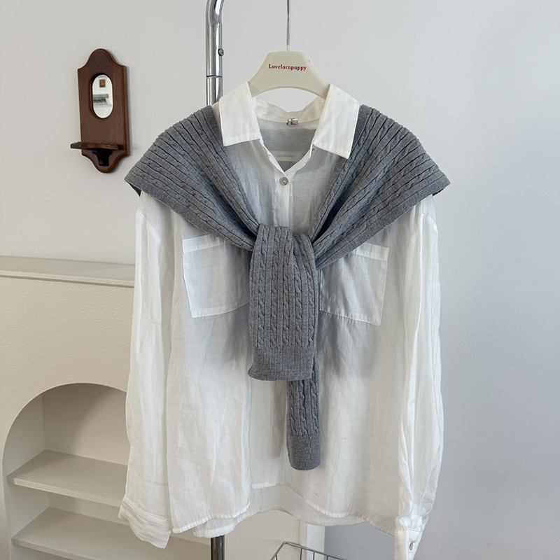 Elegant shawl to be worn over a small vest, thin solid color knit for summer, versatile for spring and autumn, neck-protecting twisted small shawl Elegant shawl to be worn over a small vest, thin solid color knit for summer, versatile for spring and autumn, neck-protecting twisted small shawl