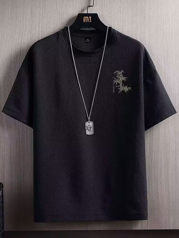 新しいプリントアイスシルク半袖Tシャツメンズ夏ラウンドネックトレンディな薄い半袖Tシャツボトリングシャツトップ服|undefined