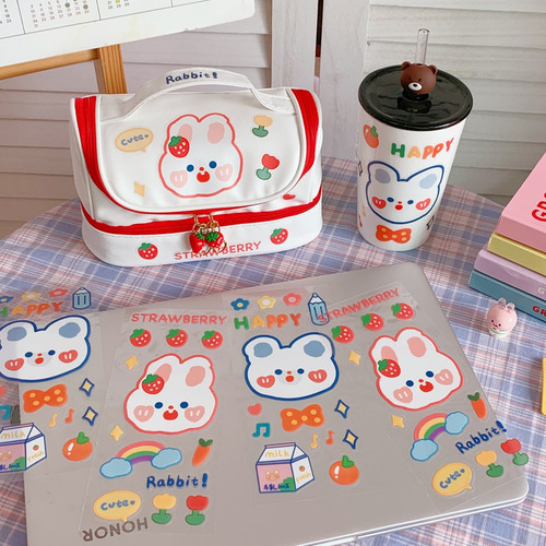 ins girly heart cute tea bear notebook stickers strawberry stickers notebook decoration material PVC cup stickers