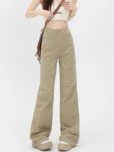 Khaki Workwear Denim Jeans for Women | Autumn New Arrival | High-Waisted, Loose-Fitting, Slimming Design | Casual & Versatile Straight-Leg Long Pants