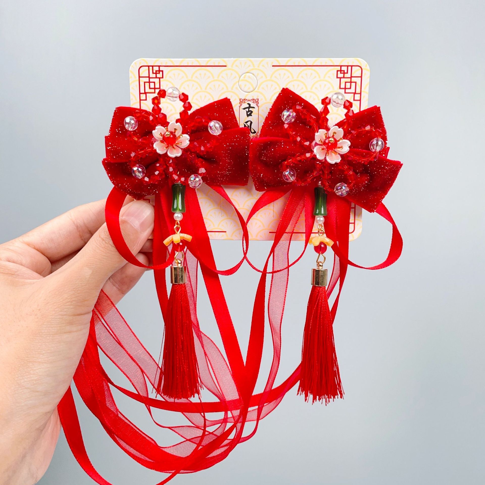 Accesorios para el cabello Hanfu de año nuevo para niñas, año nuevo rojo, horquilla de estilo antiguo, flor de cabeza de año nuevo para niñas, tocado de estilo chino para niños