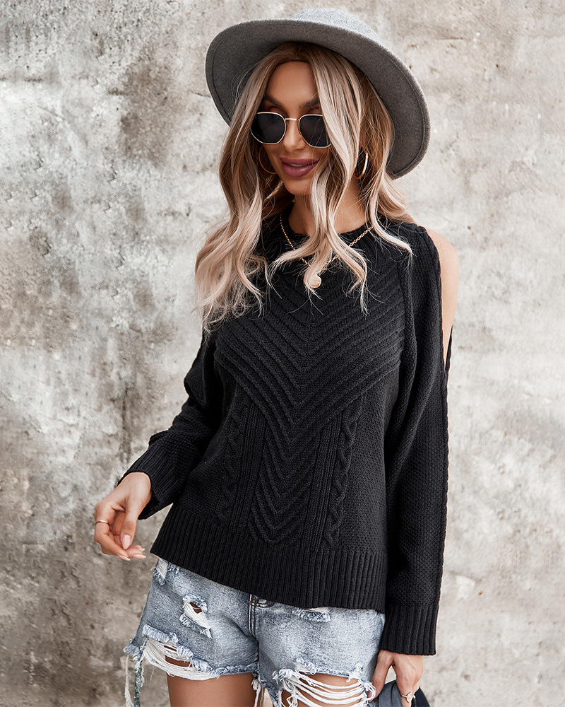 women s solid color off-shoulder long-sleeved thick sweater nihaostyles clothing wholesale NSDY73972