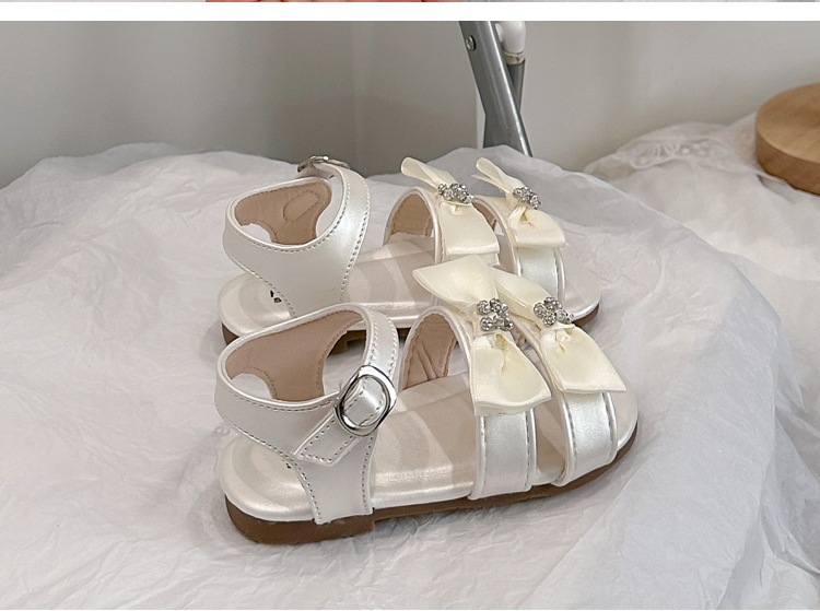 Girls Rhinestone Bow Gladiator Sandals With Adjustable Straps_voghion.com