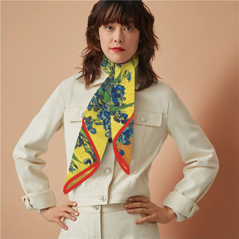 Ölgemälde Stil Twill Seide Quadrat für Frauen Van Gogh, Weizenfeld Sonnenblume handgemachte gerollt Rand sc, dekorative_voghion.com