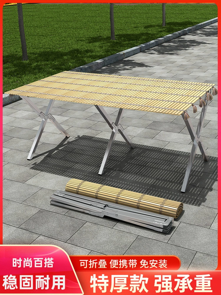 Портативная выдвижная складная полка для уличных ларей, стол для кемпинга на открытом воздухе с бамбуковым ковриком, витрина для ларя на ночном рынке.