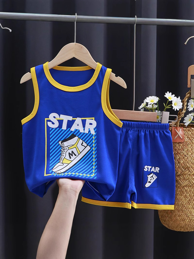 子供服夏子供スーツ速乾性スポーツウェアベスト男の子ベビーバスケットボールユニフォーム夏のベスト