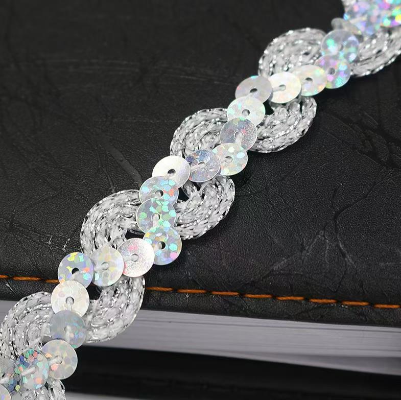 1.5CM ondulado en forma de S lentejuelas lentejuelas con cordones accesorios de ropa de cinta accesorios de ropa de rendimiento de bricolaje al por mayor