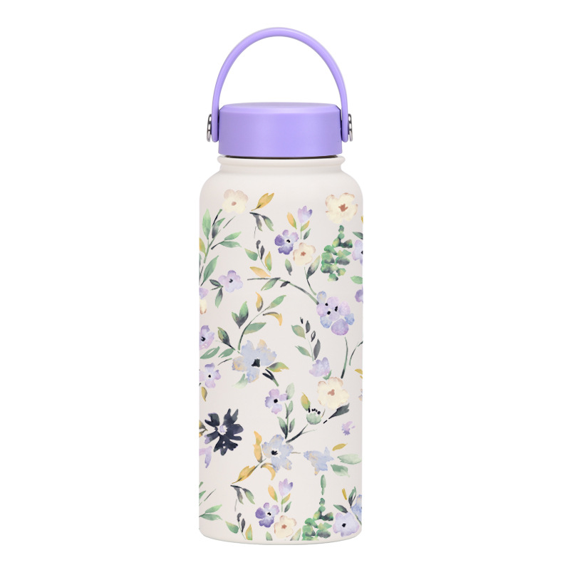 Nueva Botella de Agua Deportiva Aislada de 1 Litro, Boca Ancha, Portátil, al Vacío, para Exteriores, con Estampado, para Mujer, 2026