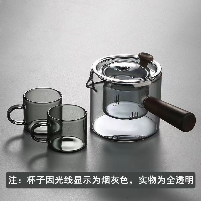 Borosilicato ahumado gris vidrio tetera mango lateral olla mango de madera maciza olla Kung Fu juego de té hogar gran capacidad tetera