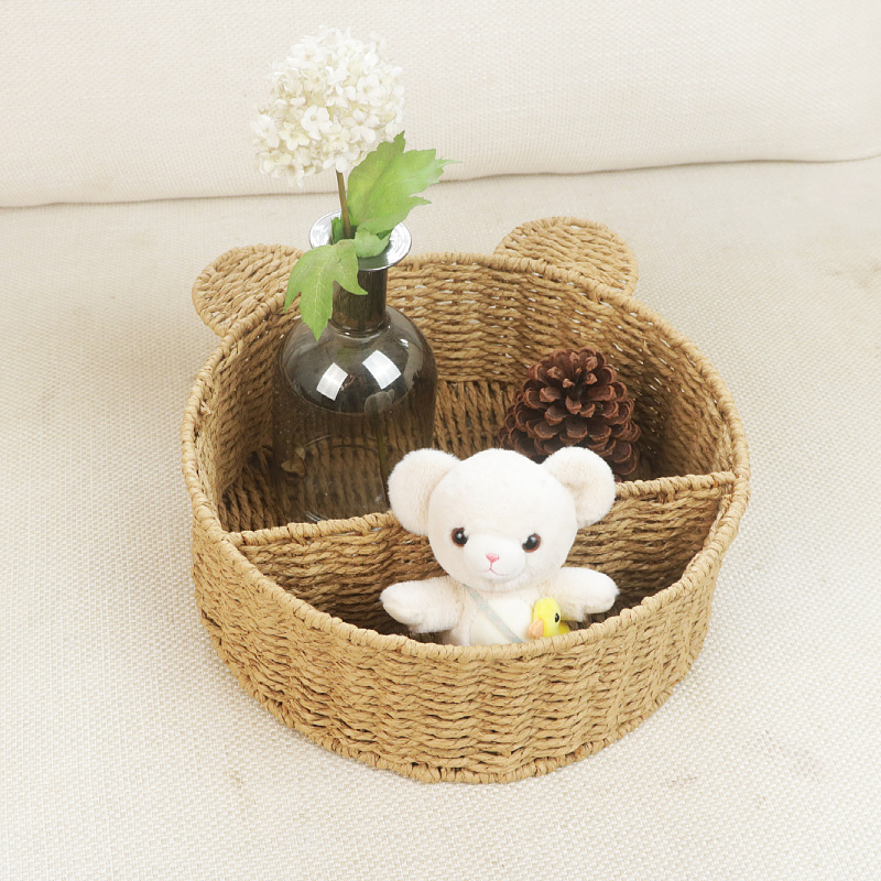 Orejas de gato ecológicas cuerda de papel trenzada estante de almacenamiento canasta de almacenamiento redonda dormitorio pared cosméticos decorativos estante de exposición
