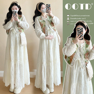 Maternity 2025 Spring New Fashion Sweet Embroidered Flower Vest Heavy Industry Embroidered dress Two-piece Suit
