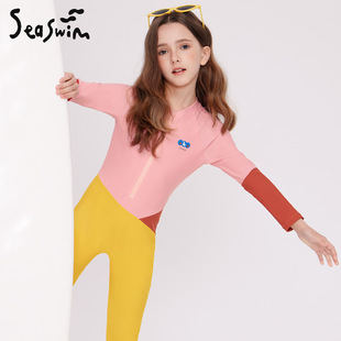 2025 New Children's Swimsuit Girls One-Piece Sun Protection Quick-Drying Long-Sleeved Long Pants Swimsuit Small and Medium-Sized Girls Swimming Trunks Batch